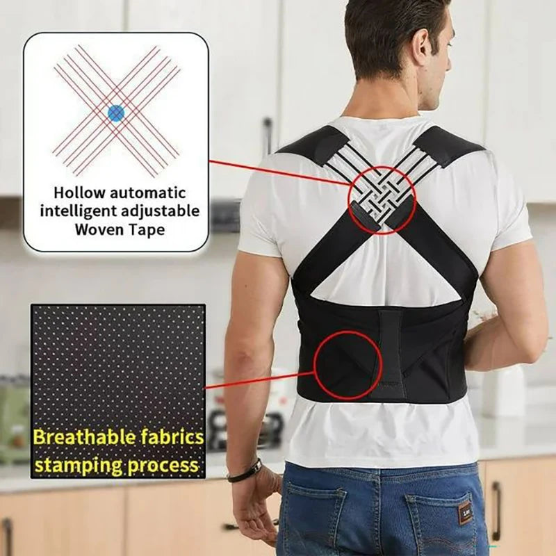 Male and female back support posture corrector - shoulder straightener with adjustable full back support posture strap