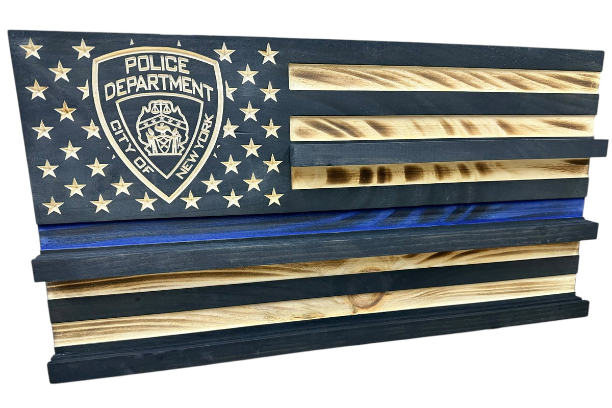 Personalized Police Challenge Coin Display Flag with Engraved Badge