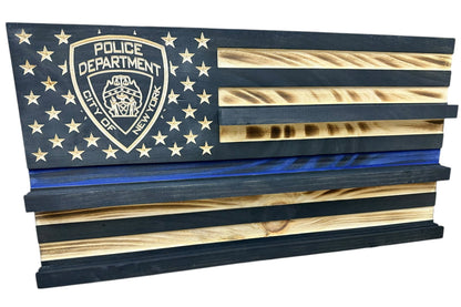 Personalized Police Challenge Coin Display Flag with Engraved Badge
