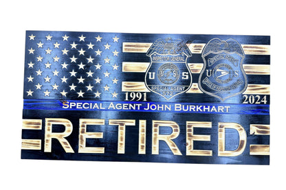 Personalized Thin Blue Line Police Flag with Engraved Badge