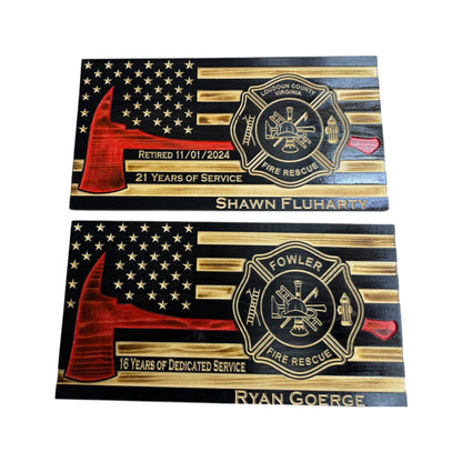 Custom Thin Red Line Firefighter Flag with Axe and Badge