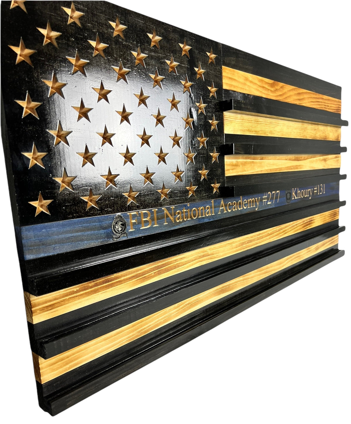 Personalized Police Challenge Coin Display Flag with Engraved Badge
