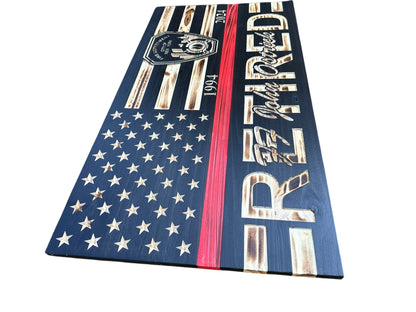 Personalized Police Retirement Wooden Flag with Engraved Badges