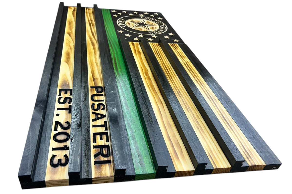 Personalized Police Challenge Coin Display Flag with Engraved Badge