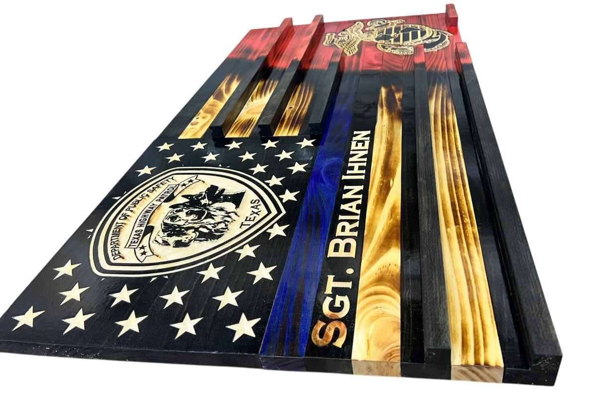 Personalized Police Challenge Coin Display Flag with Engraved Badge