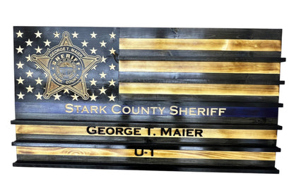 Personalized Police Challenge Coin Display Flag with Engraved Badge