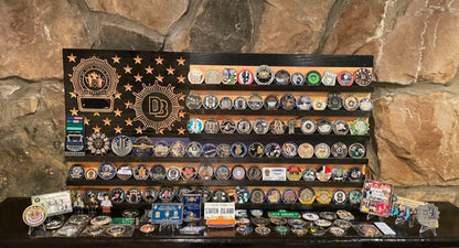 Personalized Police Challenge Coin Display Flag with Engraved Badge