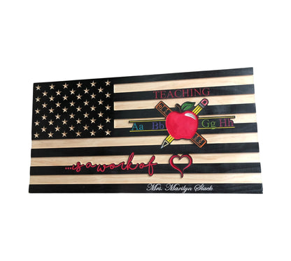 Personalized Teacher Appreciation Wooden Flag