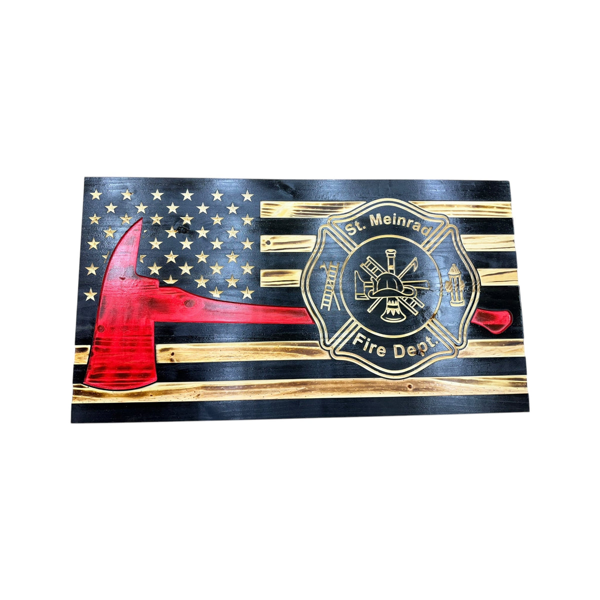Custom Thin Red Line Firefighter Flag with Axe and Badge