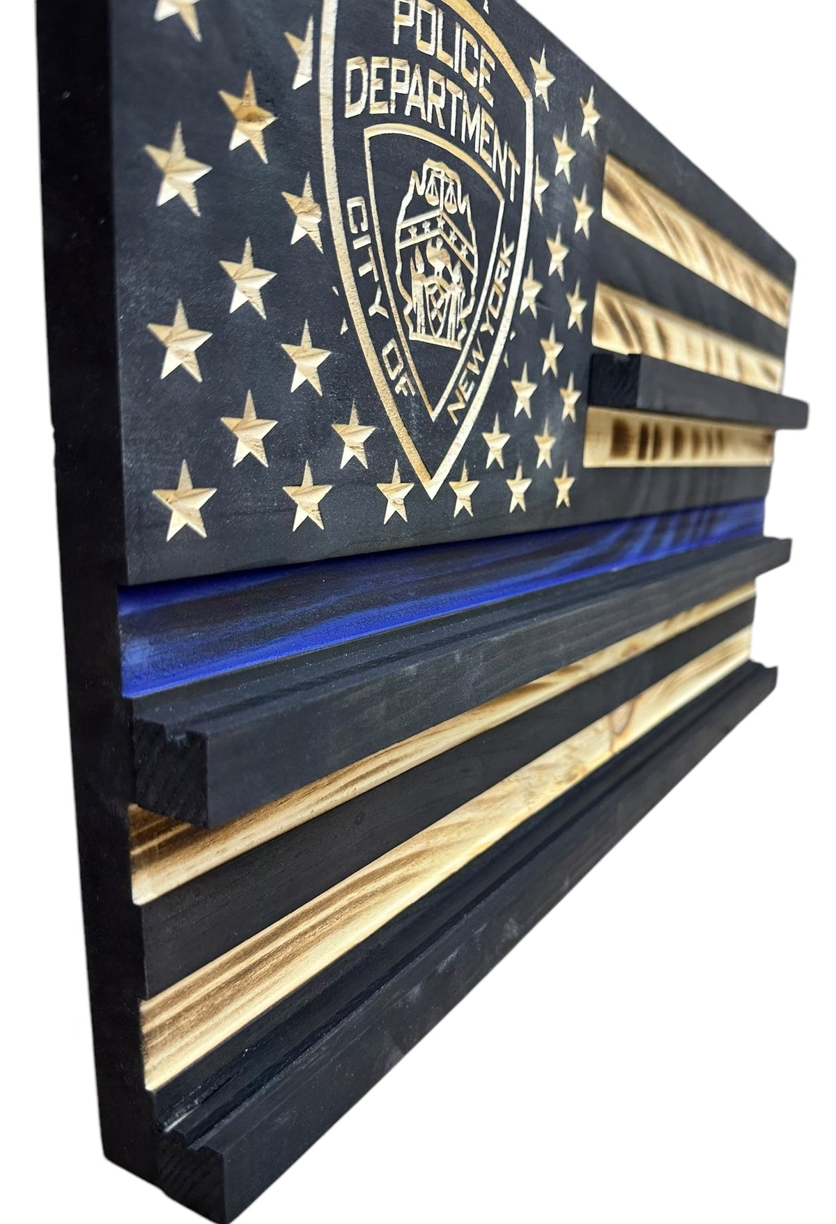 Personalized Police Challenge Coin Display Flag with Engraved Badge