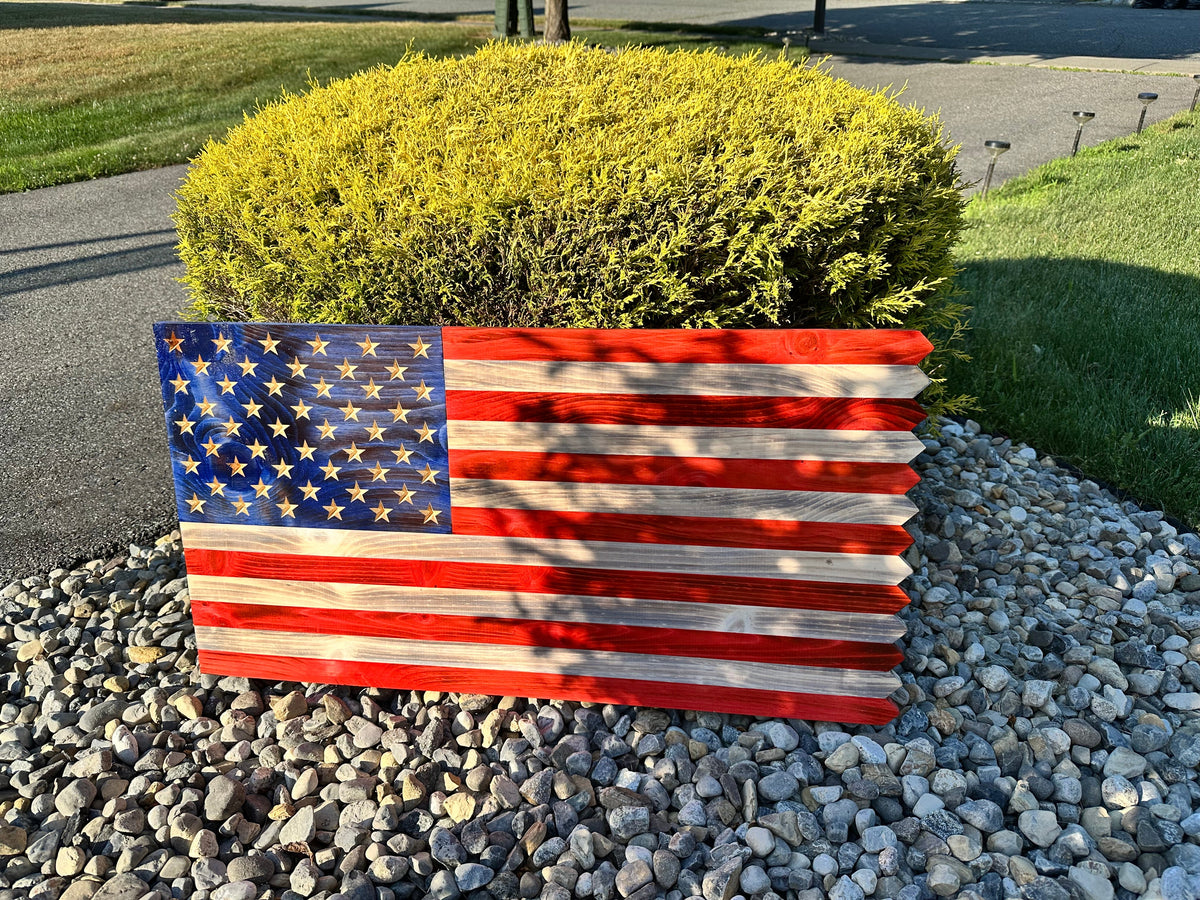 Custom Wooden American Picket Fence Flag with Ground Stakes