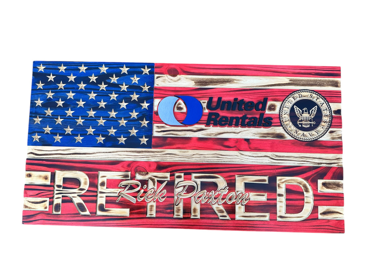 Personalized Police Retirement Wooden Flag with Engraved Badges