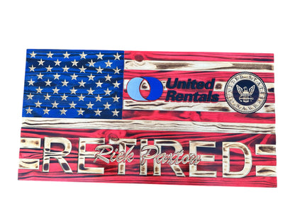 Personalized Police Retirement Wooden Flag with Engraved Badges