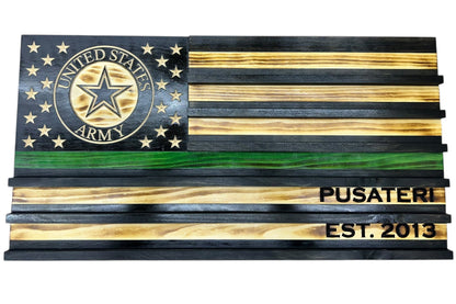Personalized Police Challenge Coin Display Flag with Engraved Badge