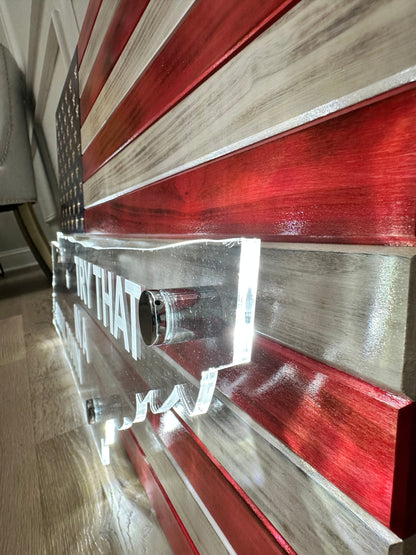Custom Wooden American Flag with Acrylic State Cutout and LED Lighting