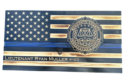 Personalized Thin Blue Line Police Flag with Engraved Badge