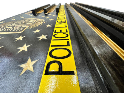 Personalized Police Challenge Coin Display Flag with Engraved Badge