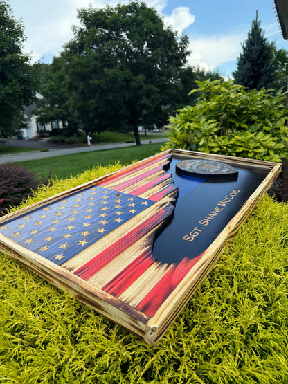 Custom 3D Thin Blue Line Police Flag with Engraved Badge