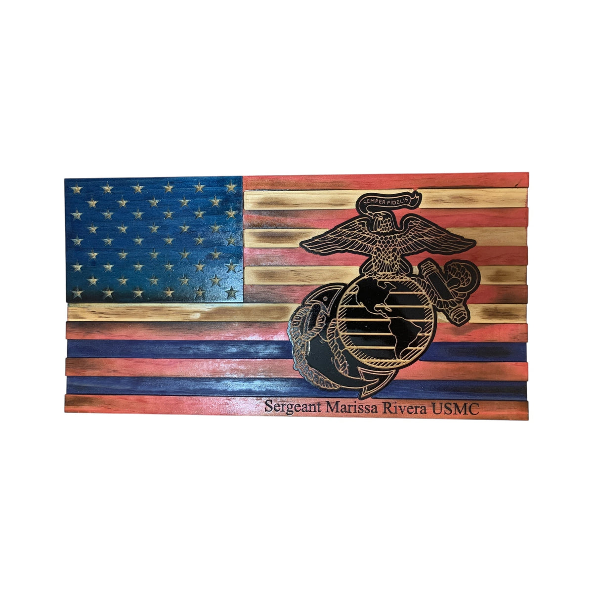 Personalized Wooden American Flag for Marines