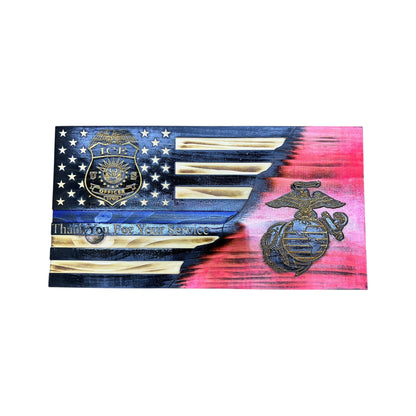 Custom Split Wooden American Flag with Engraved Badge