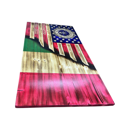 Custom Split Wooden American Flag with Engraved Badge