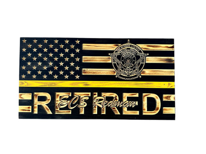 Personalized Police Retirement Wooden Flag with Engraved Badges