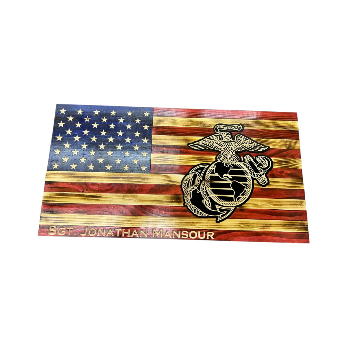 Personalized Wooden American Flag for Marines