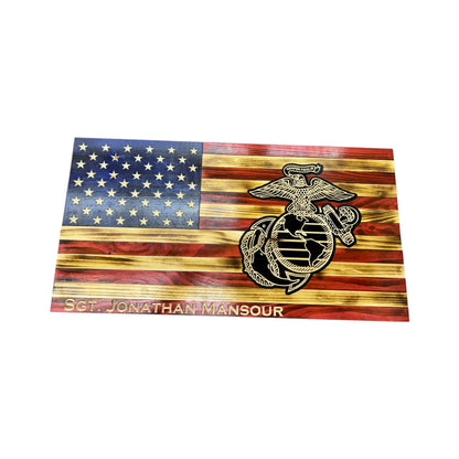 Personalized Wooden American Flag for Marines