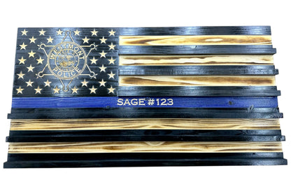Personalized Police Challenge Coin Display Flag with Engraved Badge