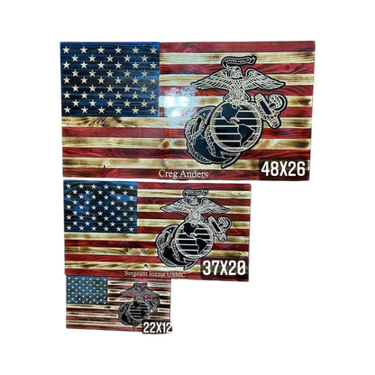 Personalized Wooden American Flag for Marines