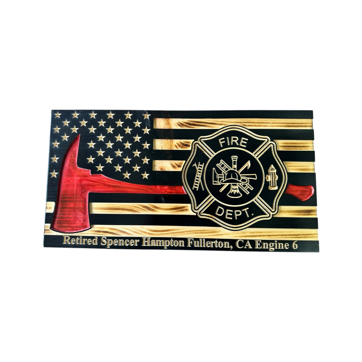 Custom Thin Red Line Firefighter Flag with Axe and Badge