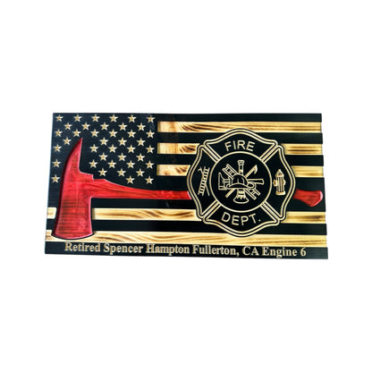 Custom Thin Red Line Firefighter Flag with Axe and Badge