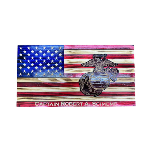 Personalized Wooden American Flag for Marines