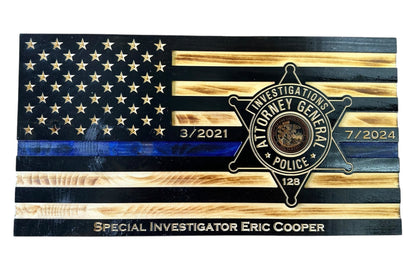 Personalized Thin Blue Line Police Flag with Engraved Badge
