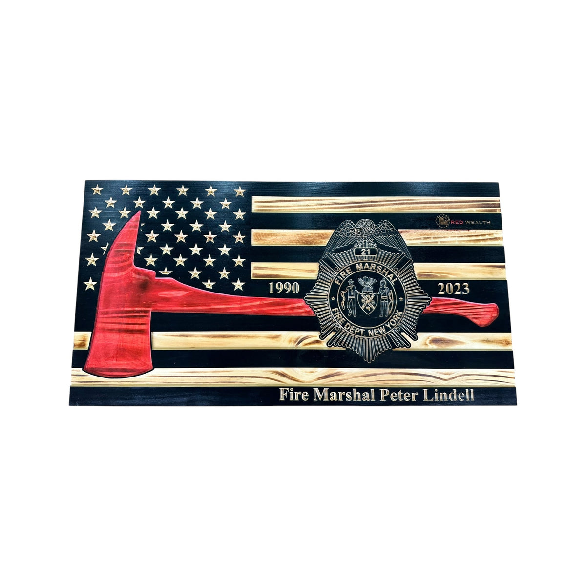 Custom Thin Red Line Firefighter Flag with Axe and Badge