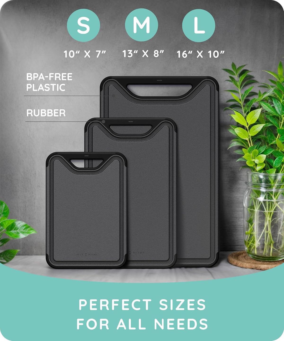 Cutting Board Set of 3, Black/Gray
