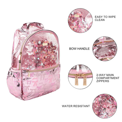 Pink Bow Confetti Clear Backpack