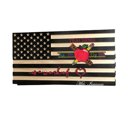 Personalized Teacher Appreciation Wooden Flag