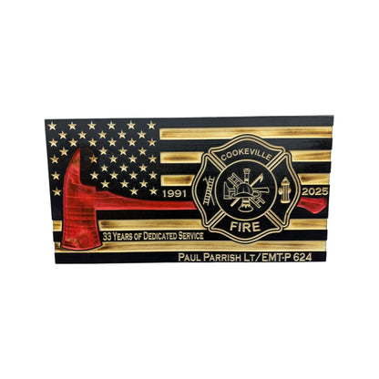 Custom Thin Red Line Firefighter Flag with Axe and Badge