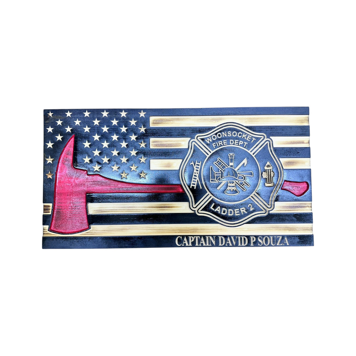 Custom Thin Red Line Firefighter Flag with Axe and Badge