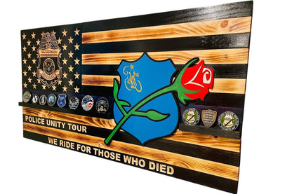 Personalized Police Challenge Coin Display Flag with Engraved Badge