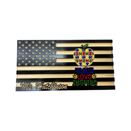 Personalized Wooden American Flag for Teachers