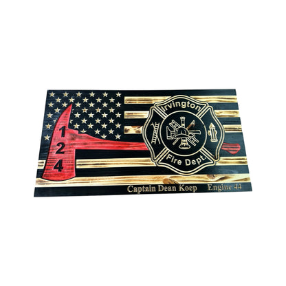 Custom Thin Red Line Firefighter Flag with Axe and Badge