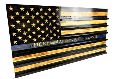 Personalized Police Challenge Coin Display Flag with Engraved Badge