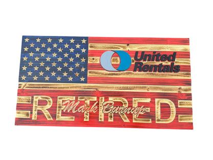 Personalized Police Retirement Wooden Flag with Engraved Badges