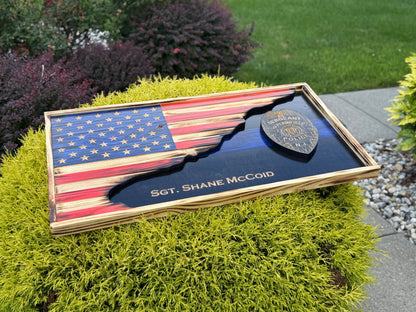 Custom 3D Thin Blue Line Police Flag with Engraved Badge