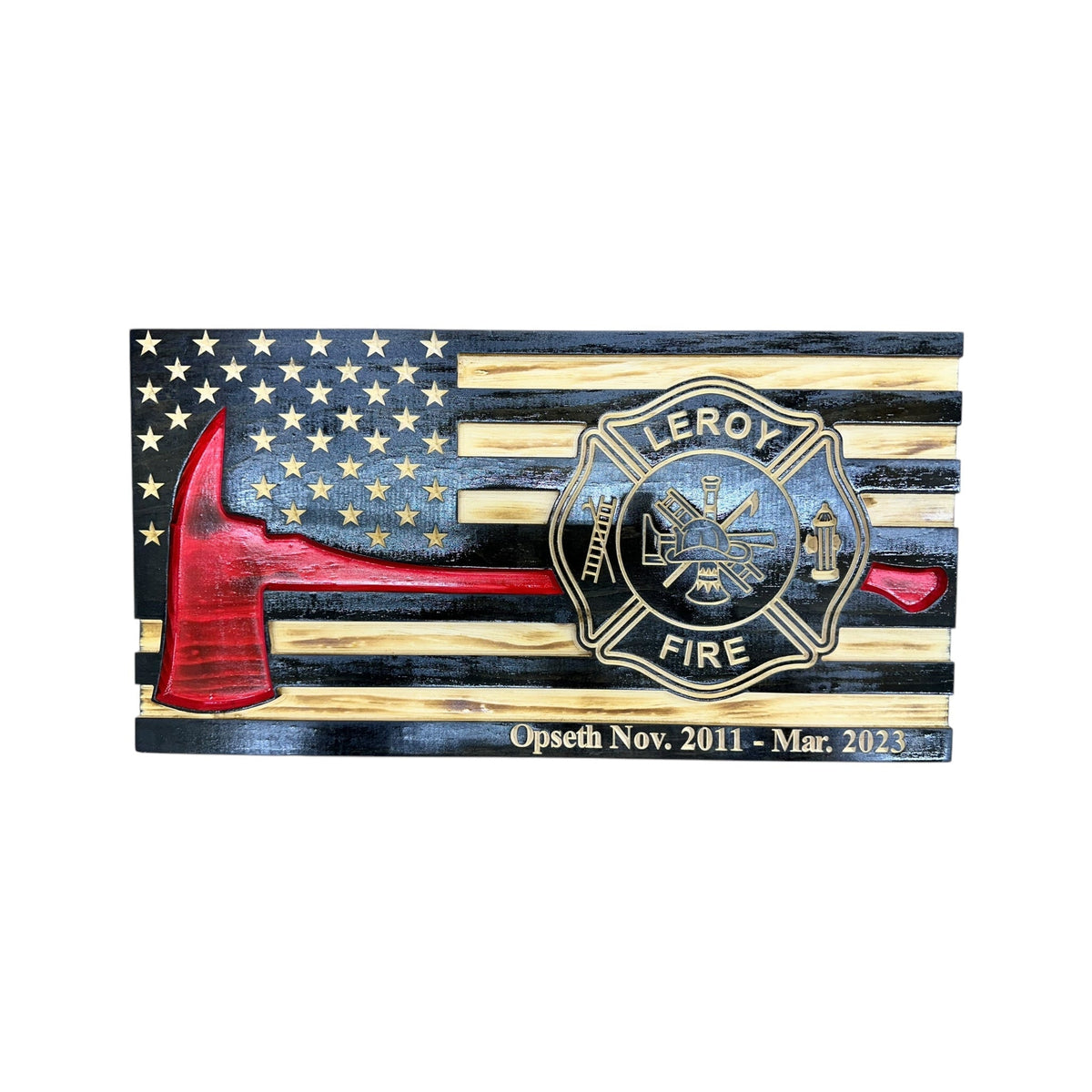 Custom Thin Red Line Firefighter Flag with Axe and Badge