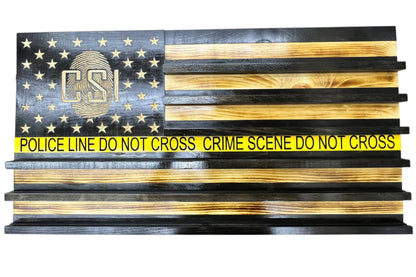 Personalized Police Challenge Coin Display Flag with Engraved Badge