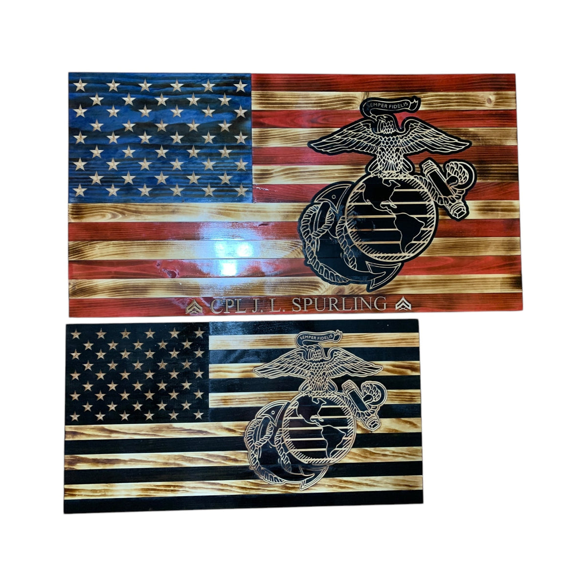 Personalized Wooden American Flag for Marines