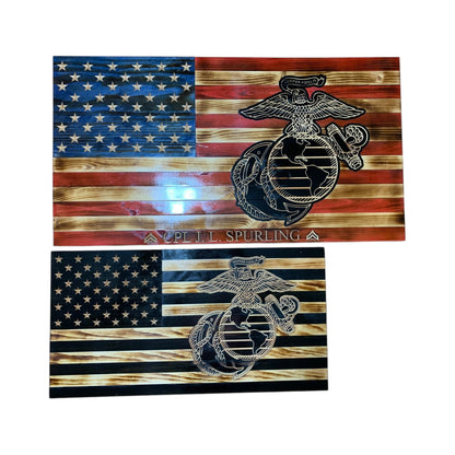 Personalized Wooden American Flag for Marines